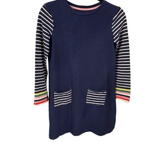 Mini Boden Navy Dress W/ Striped Pockets & Sleeves Sz 11-12 Yrs